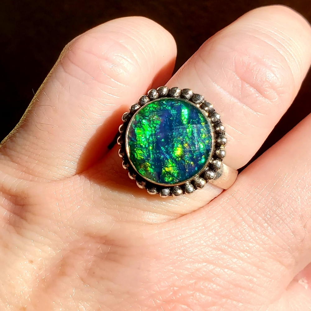 New Faceted Triplet Opal 925 Silver Ring.